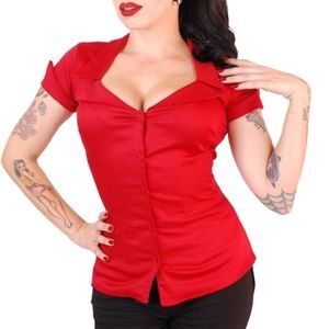 Pinky Pinups Button Up Shirt Red